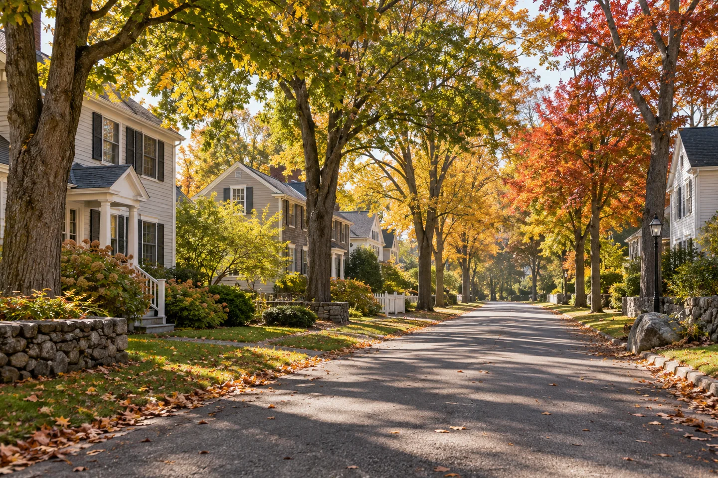 Illustrative New England residential street; not a photograph of a specific Attleboro address